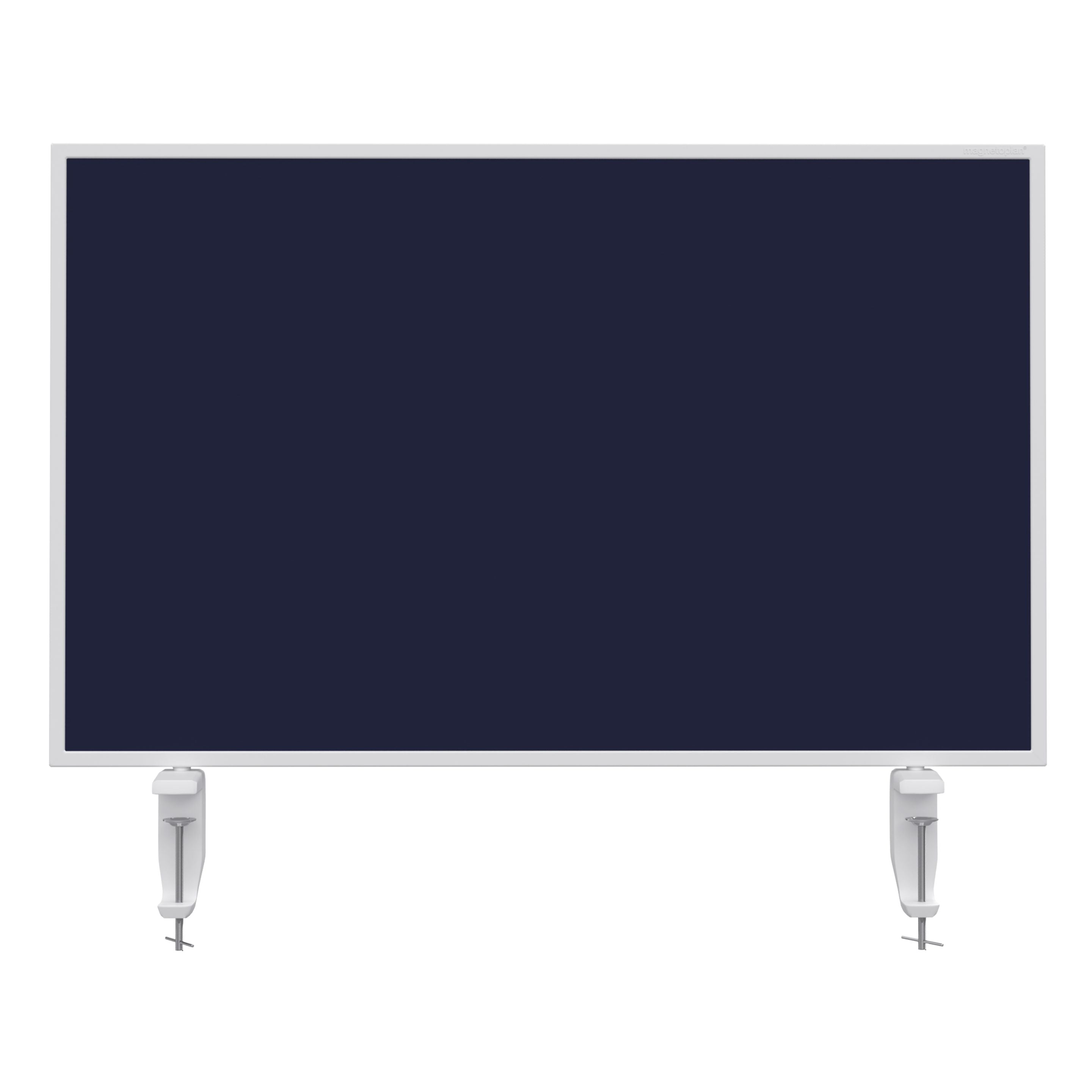 magnetoplan – Tischtrennwand VarioPin – 800 × 500 mm – doppelseitig (Whiteboard/Filz) – blau – mit Tischklemme