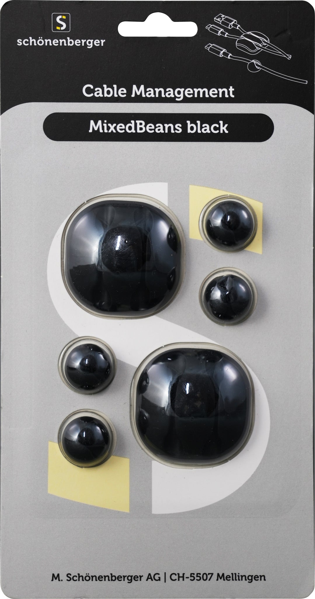 M. Schönenberger Kabelhalter, Universal, 2×Ø 35 mm + 4×Ø 15 mm, 6er-Pack – Schwarz