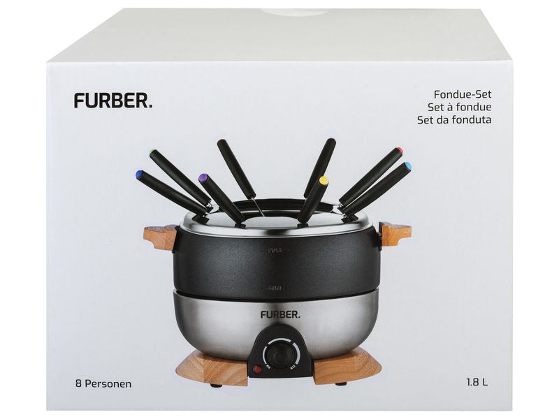 Furber. Furber Fondue-Set – Edelstahl, 1,8 l, 8 Personen, elektrisch – schwarz/silber