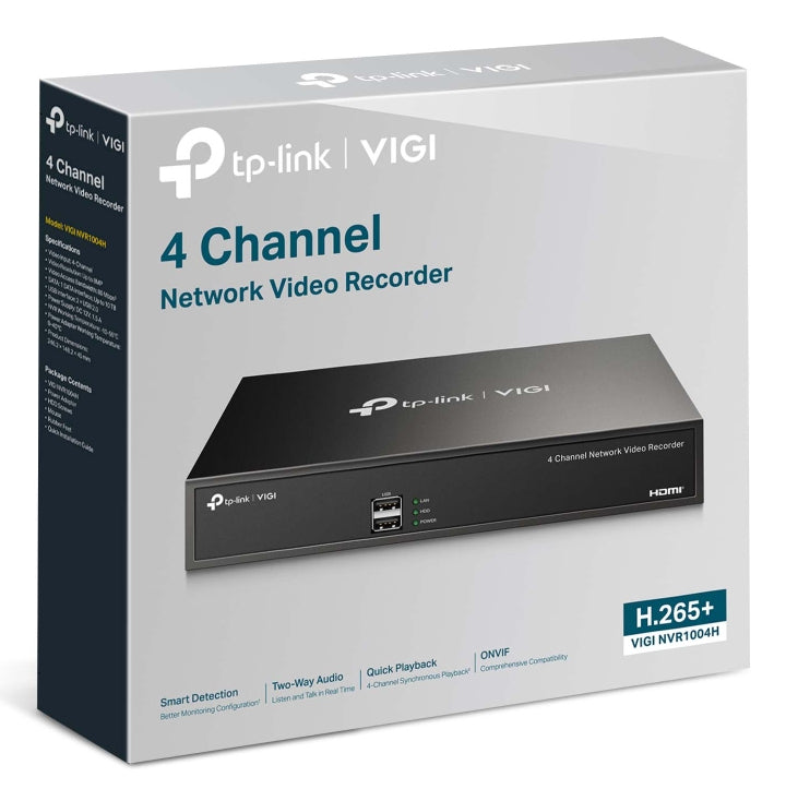 TP-Link VIGI NVR1004H NVR – 4K, 1 PoE-Port, für ONVIF, schwarz