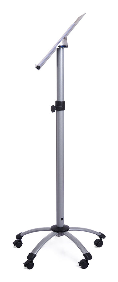 Rocada Höhenverstellbares Rednerpult 105–145 cm – mit Rollen (5) – Stahl, Silber