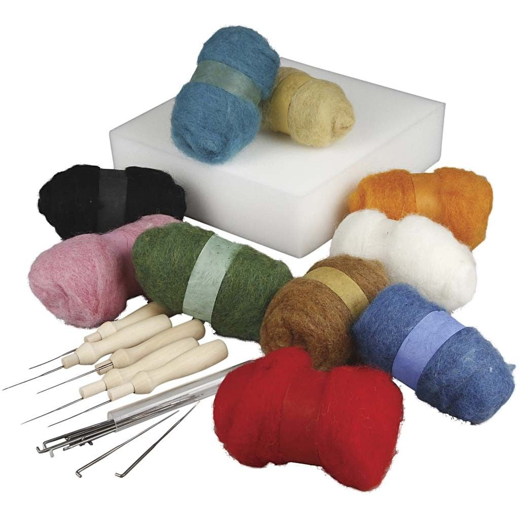 Creativ Company Nadelfilzen Anfänger-Set – Filzset mit Nadeln, Mehrfarbig, Wolle