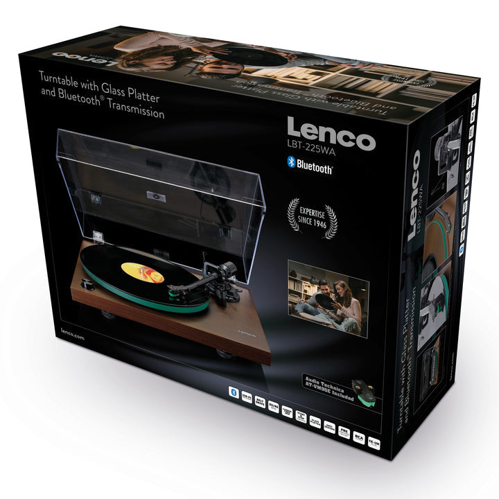 Lenco LBT-225 – Plattenspieler (Riemenantrieb, manuell), Bluetooth, 33⅓/45 U/min – Braun