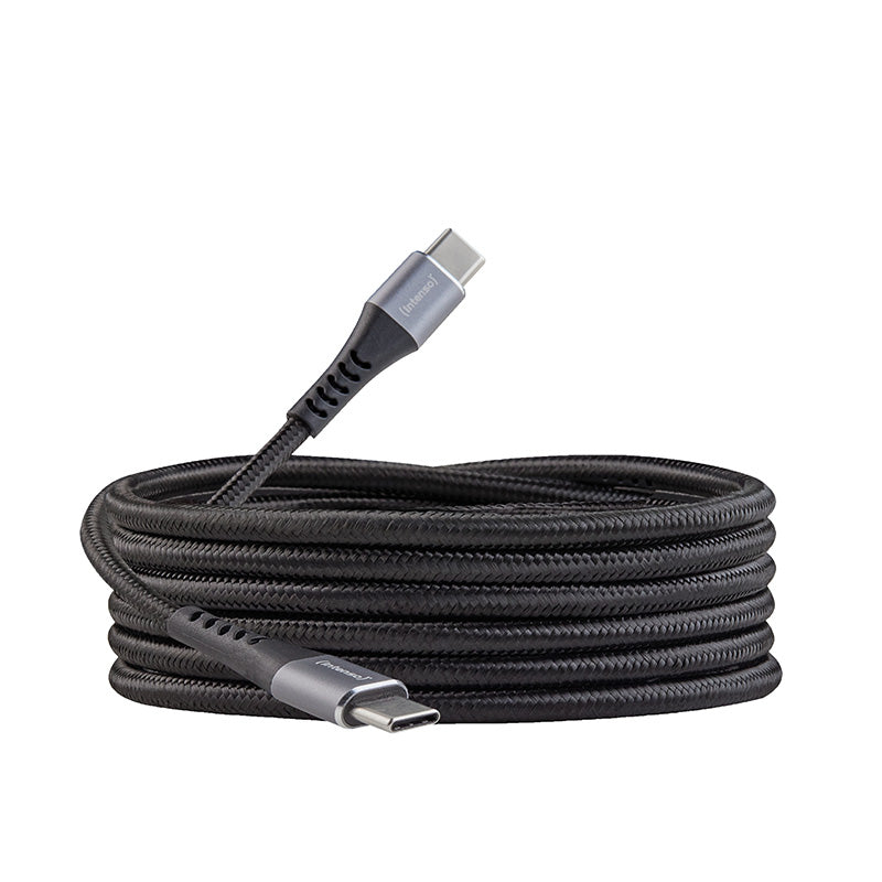 Intenso USB-C auf USB-C Kabel – USB 2.0 (480 Mbit/s) – 1,5 m – PD 60 W – Nylonmantel – Schwarz