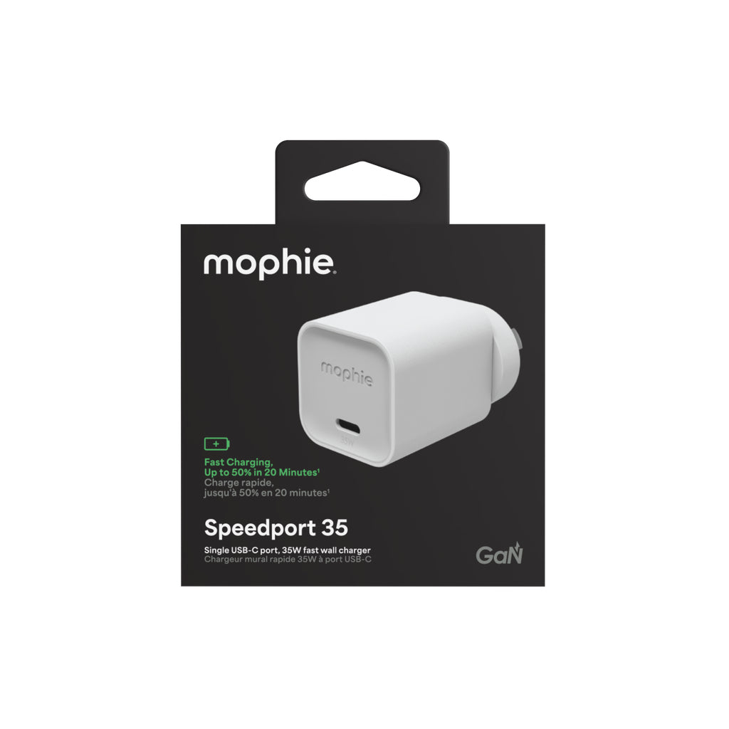 mophie Speedport 35 USB-Ladegerät 35 W – USB-C×1 – PD, GaN – EU-Stecker (Typ C) – Weiss