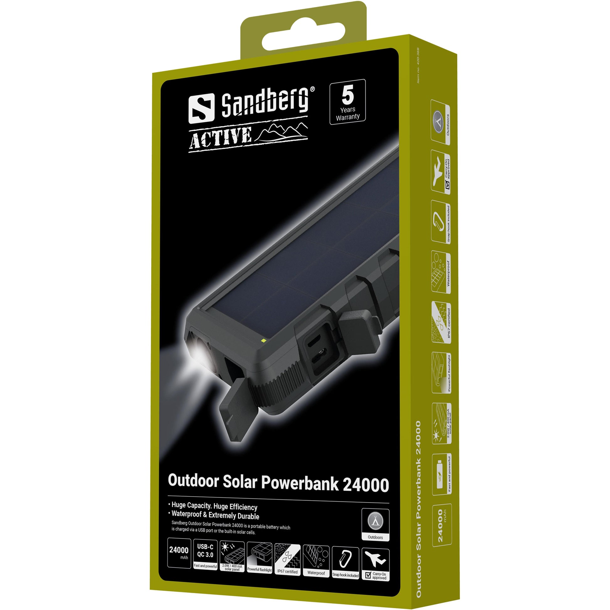 Sandberg Powerbank 24000 mAh, Solar, IP67, für Smartphones, Tablets, Schwarz