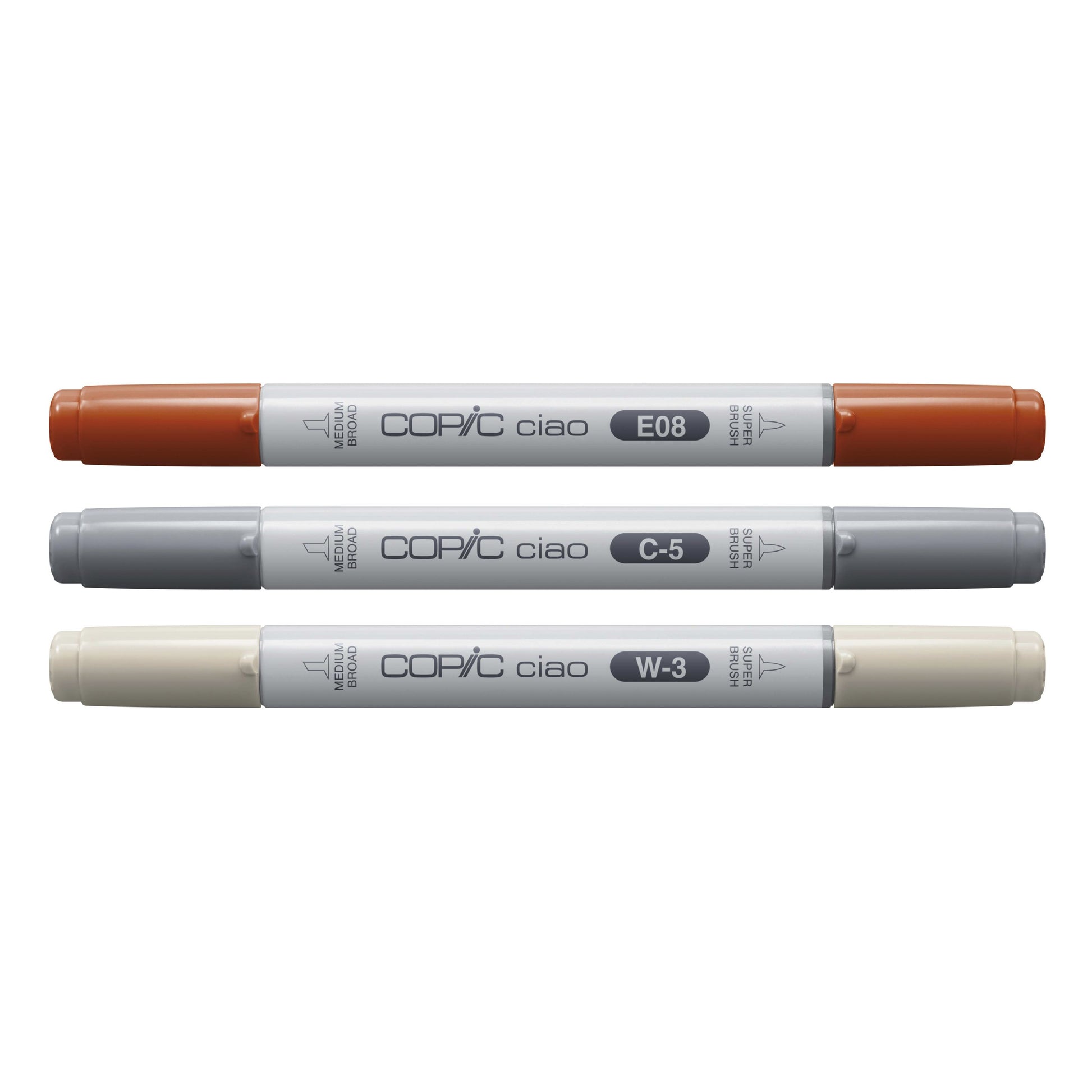 Copic Ciao Brush Pen, Doppelspitze – Pinselspitze + Keilspitze, alkoholbasiert, 3er Set