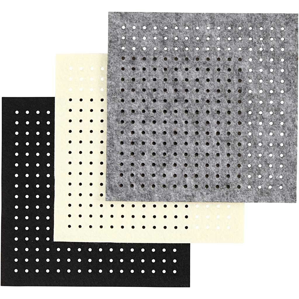 Creativ Company Bastelfilz mit Löchern – 3 mm, Beige, Schwarz, Grau