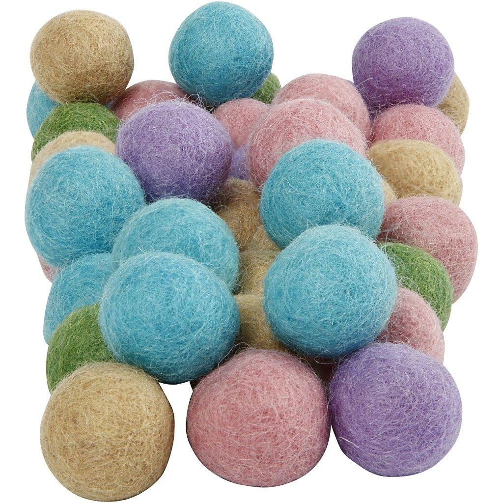 Creativ Company Filzkugeln, Wolle, Mehrfarbig (Grün, Pink, Türkis, Violett), Ø 20 mm, 64 Stk.