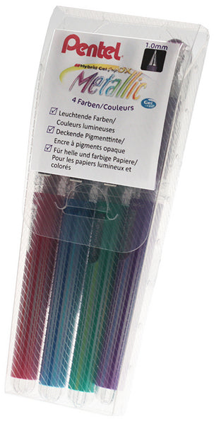 Pentel Hybrid Gel Grip DX Gelschreiber 4er Etui – 4 Farben, 1 mm, wasserfest, lichtbeständig, Kappe