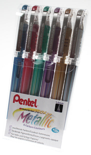 Pentel Hybrid Gel Grip DX Gelschreiber 6er Etui – 6 Farben, 1 mm, wasserfest, lichtbeständig, Kappe