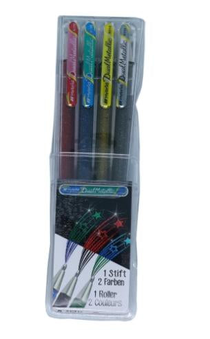 Pentel Hybrid Gel Dual Metallic Gelschreiber 4er Etui – 4 Farben, 1 mm, für dunkles Papier, Kappe