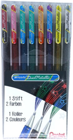 Pentel Gelschreiber 8er Etui – 8 Farben, 1 mm, für dunkles Papier, Kappe
