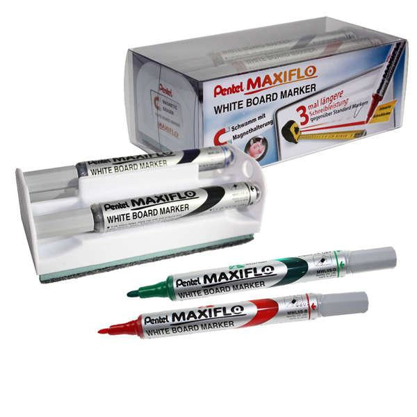 Pentel Whiteboard-Marker Maxiflo MWL5S – Konische Spitze 4 mm – Sortiert – 4er-Set – Trocken abwischbar
