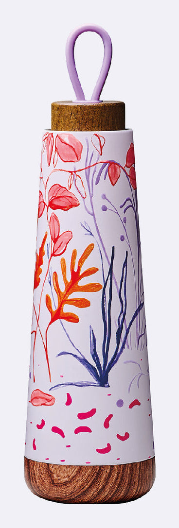 BioLoco Loop-Bright Isolierflasche 500 ml – doppelwandig 18 h heiss/12 h kalt, Edelstahl, Holzdeckel