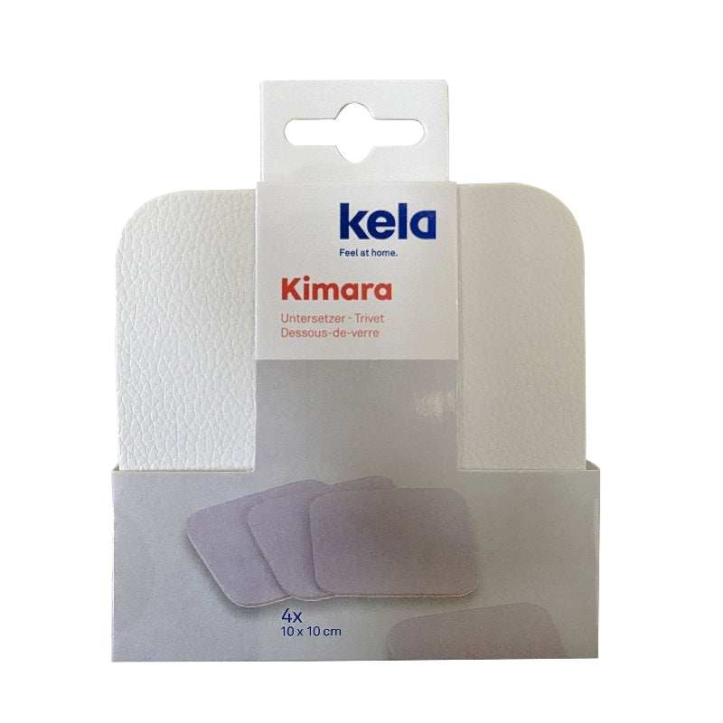 Kela Untersetzer Kimara – 4er Set, 10,0 × 10,0 × 0,2 cm, Kunstleder, Weiss, für Glas
