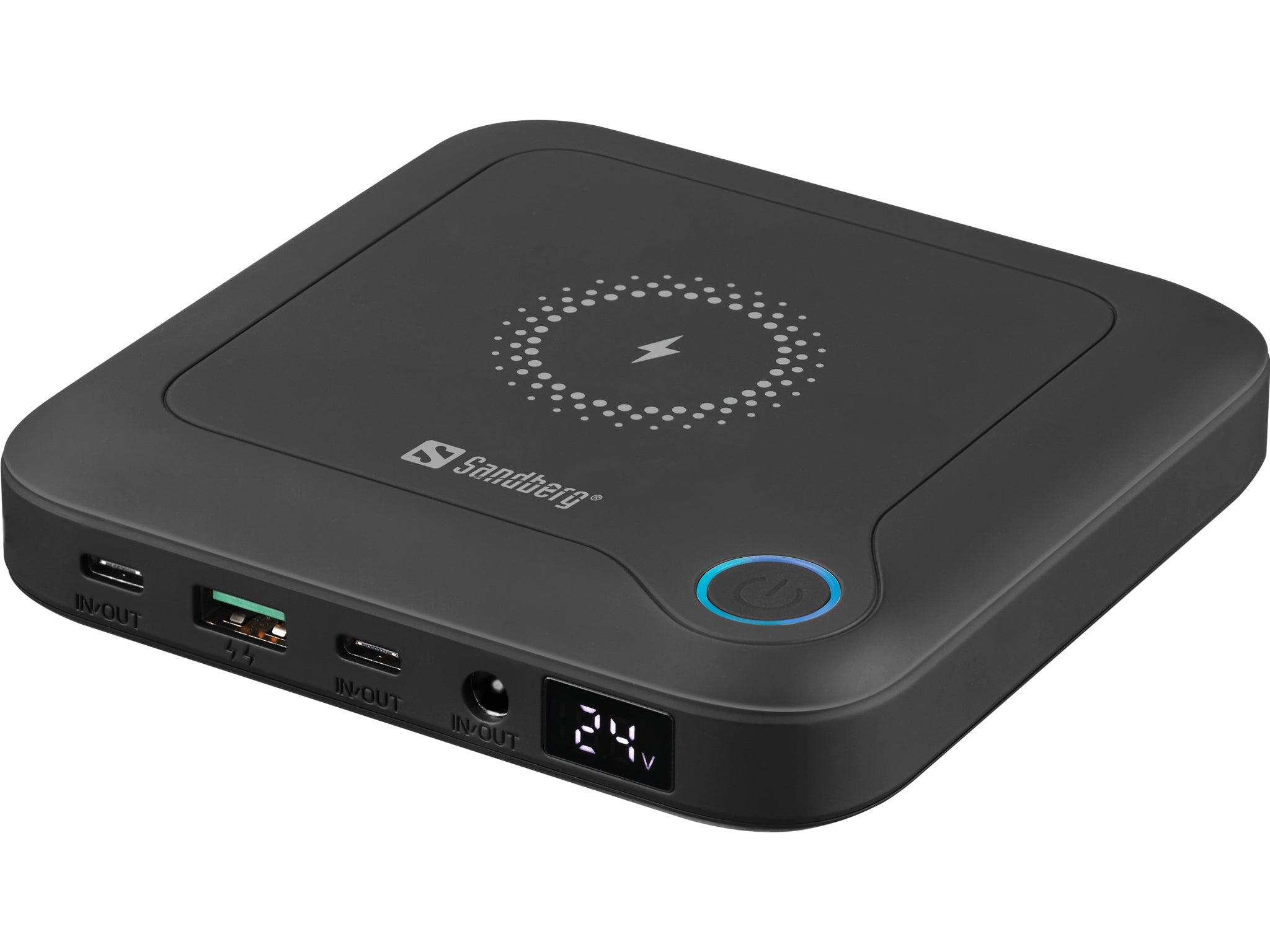 Sandberg Wireless Powerbank 25'000 mAh – 60 W PD, Wireless 15 W, 2× USB-C, 1× USB-A, schwarz