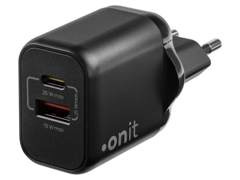 ONIT F02793 USB-Wandladegerät 25 W – USB-C×1, USB-A×1 – PD 3.0, PPS, QC 3.0, GaN, EU-Stecker (Typ C)