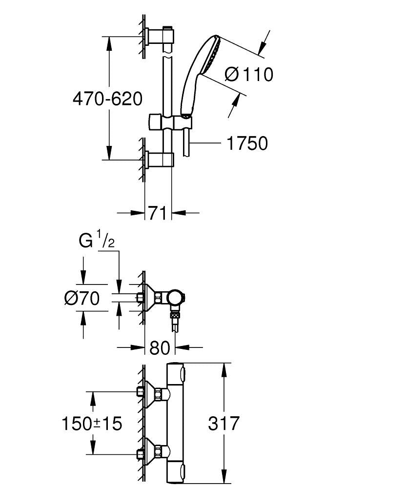 GROHE Badebatterie Precision Flow – Messing, Chrom