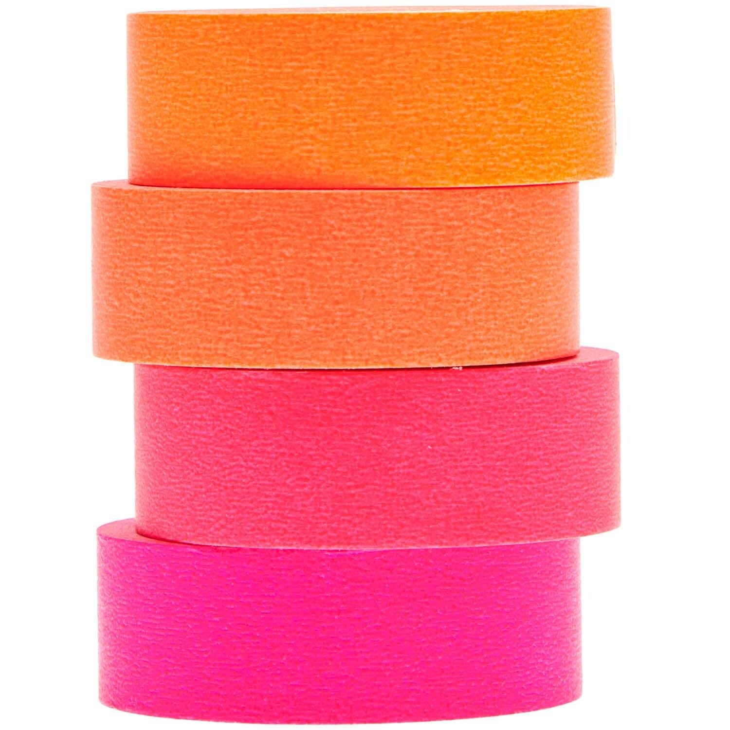 Rico Design Washi Tape – 15 mm × 10 m, neonorange, pink, rot – 4 Rollen, Papier, entfernbar, FSC Mix