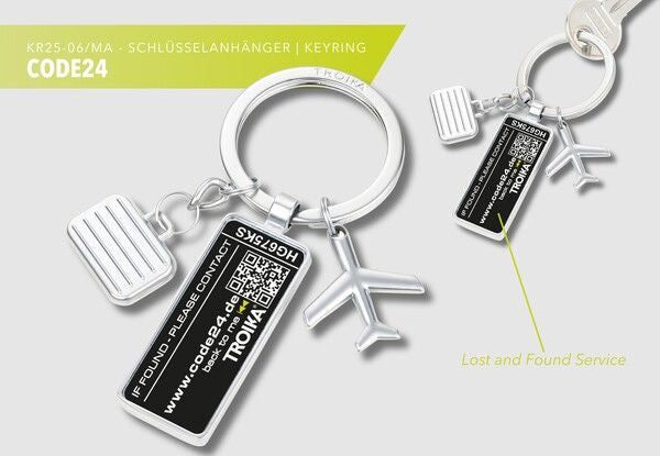 TROIKA Schlüsselring Flugzeug – Lost & Found-Service, Metall, Schwarz/Silber