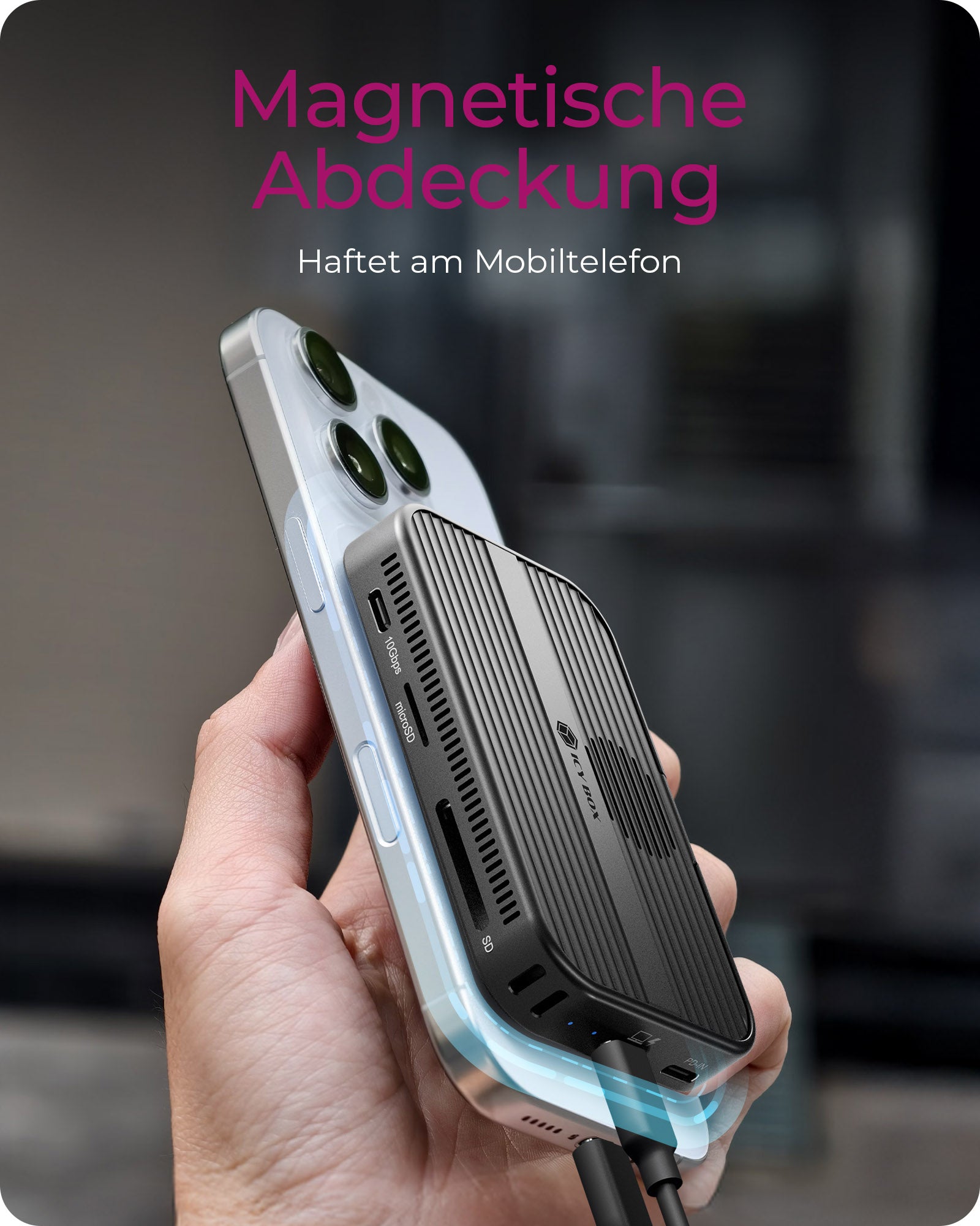 ICY BOX IB-DK4071M-CU31 Dockingstation – USB-C, 1× HDMI, 1× USB-A, 100 W PD, SD/microSD, für Windows/Mac/Linux