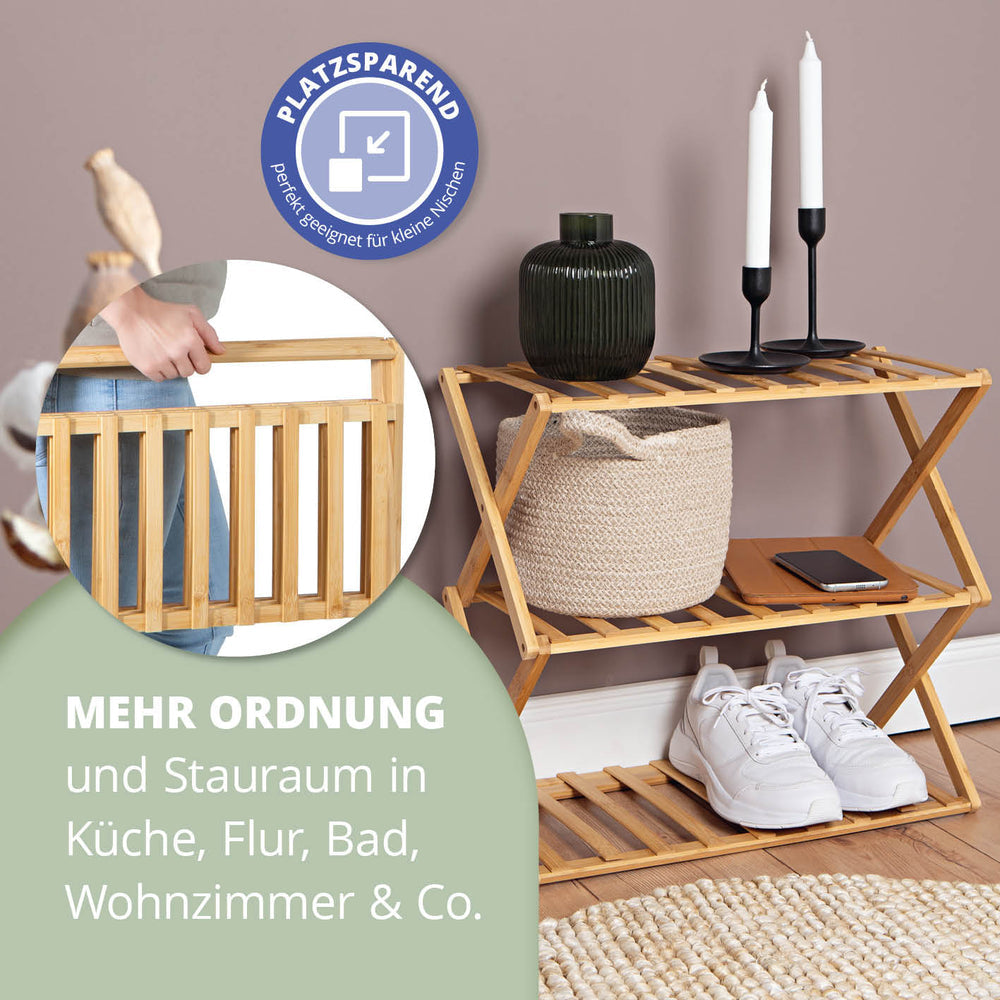 Lumaland Regal 3 Etagen – Bambus – Braun – 500 × 460 × 250 mm
