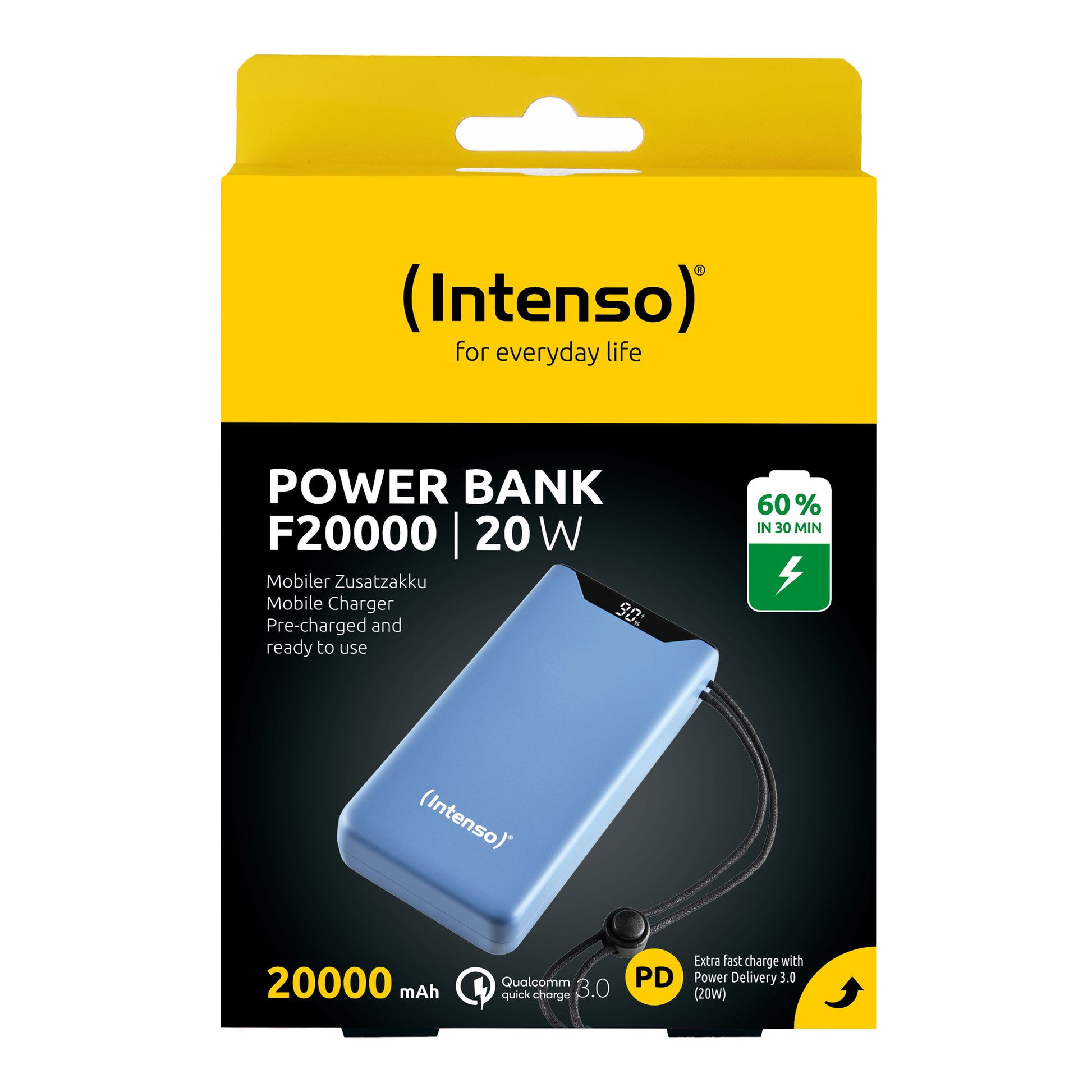 Intenso Powerbank 20'000 mAh – 20 W PD, 1× USB-C, 1× USB-A, blau