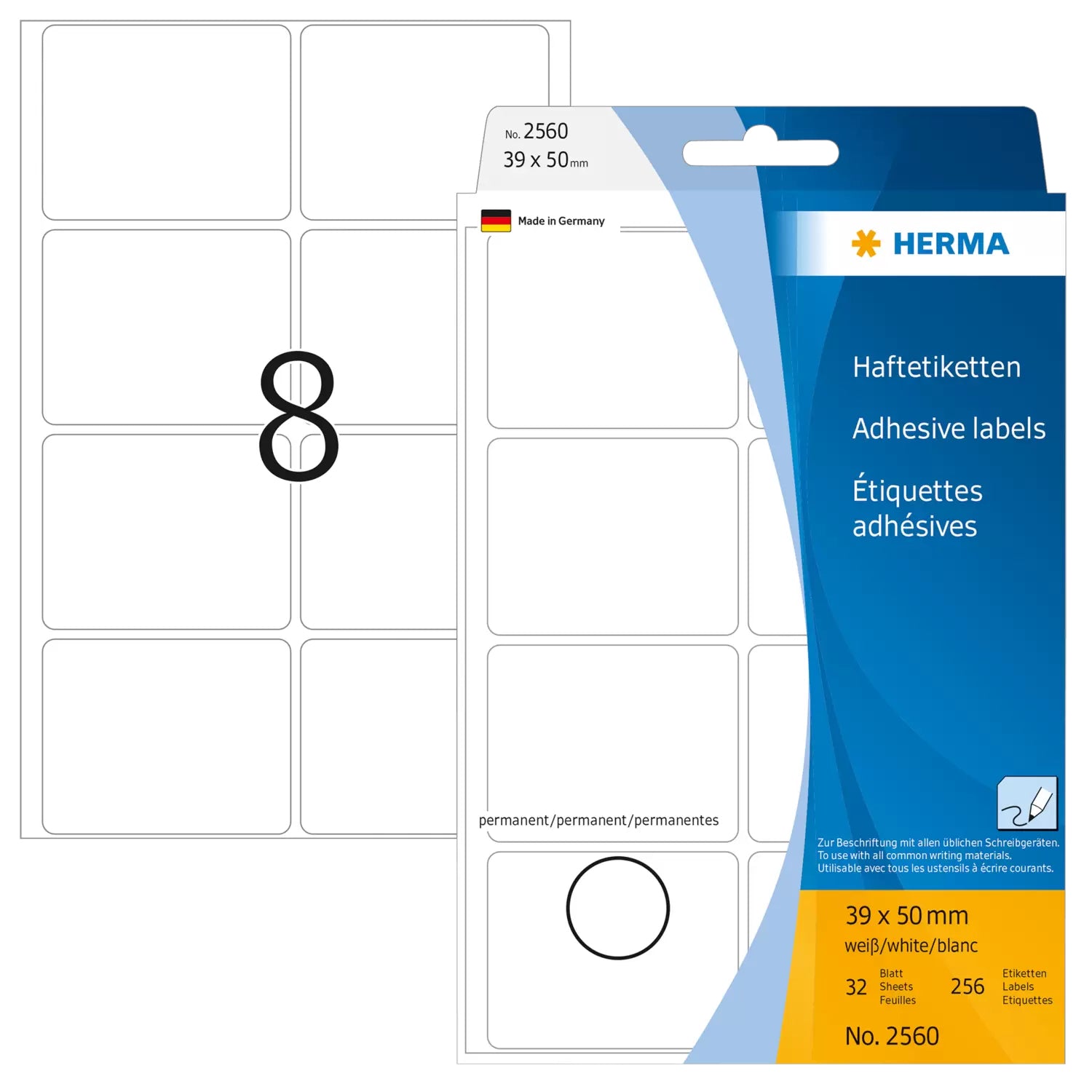 HERMA Schuletiketten – 39 × 50 mm, Abgerundete Ecken, 256 Stk, 32 Bogen, Permanent Haftend