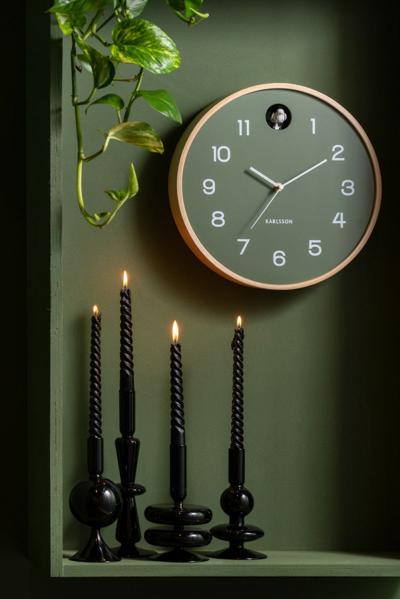 Karlsson Wanduhr Natural Cuckoo – Ø 31,5 cm, Grün, Birke
