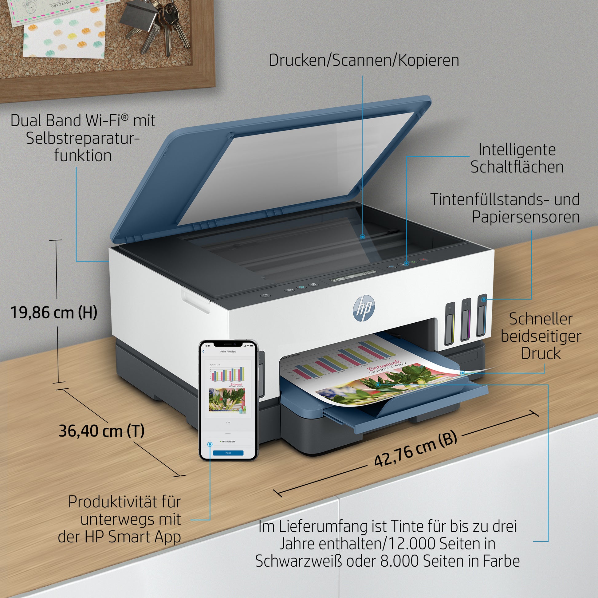 HP Smart Tank 7006e – Farbiges Tintenstrahl-MFP A4, 3-in-1 – USB/WLAN – Duplex – 15 ppm S/W, 9 ppm Farbe