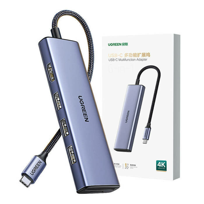Ugreen 20956A Multiport-Adapter – USB-C, 1× HDMI, 3× USB-A, SD/microSD, für Windows/Mac/Linux