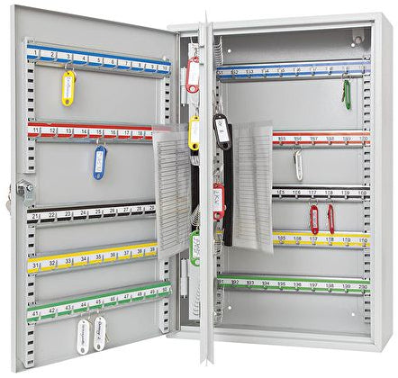 Wedo Schlüsselkasten 102 72037X, 200 Haken, Zylinderschloss, Stahl, Grau – Wandmontage
