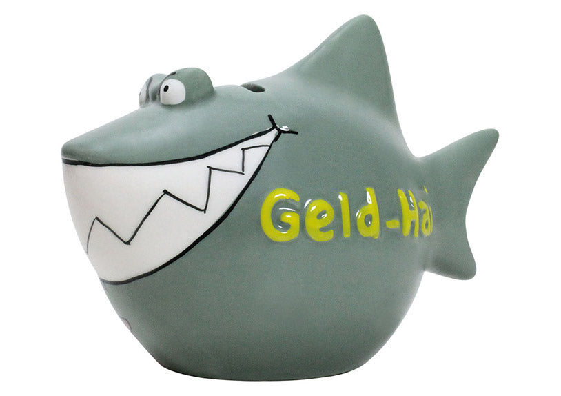 G. Wurm Spardose Hai – Keramik, Grau – 13 × 7,5 × 11 cm
