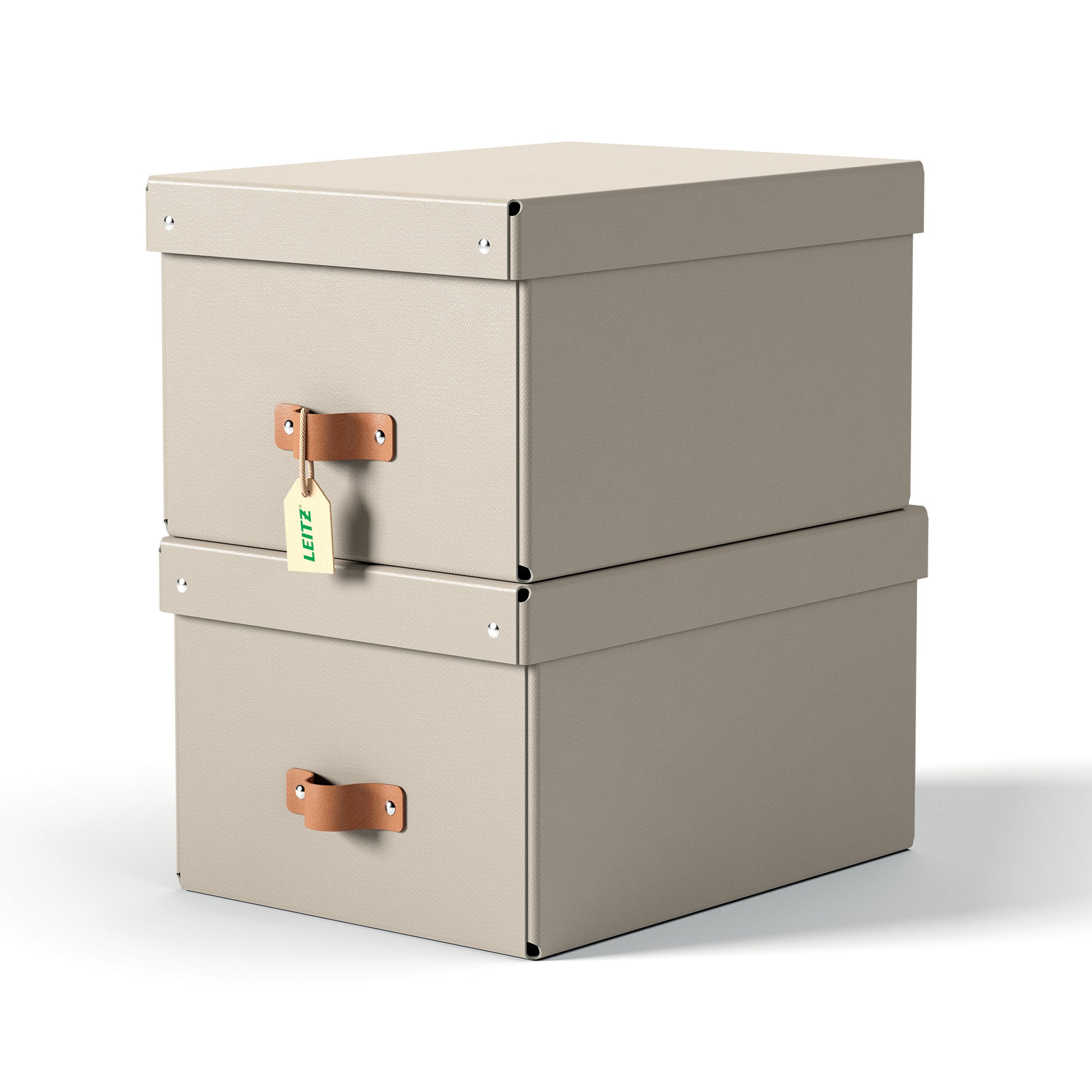 Leitz Aufbewahrungsbox 17 l – mit Klappdeckel, mit Tragegriff, 265 × 200 × 355 mm, Sand, Karton, 2er Pack