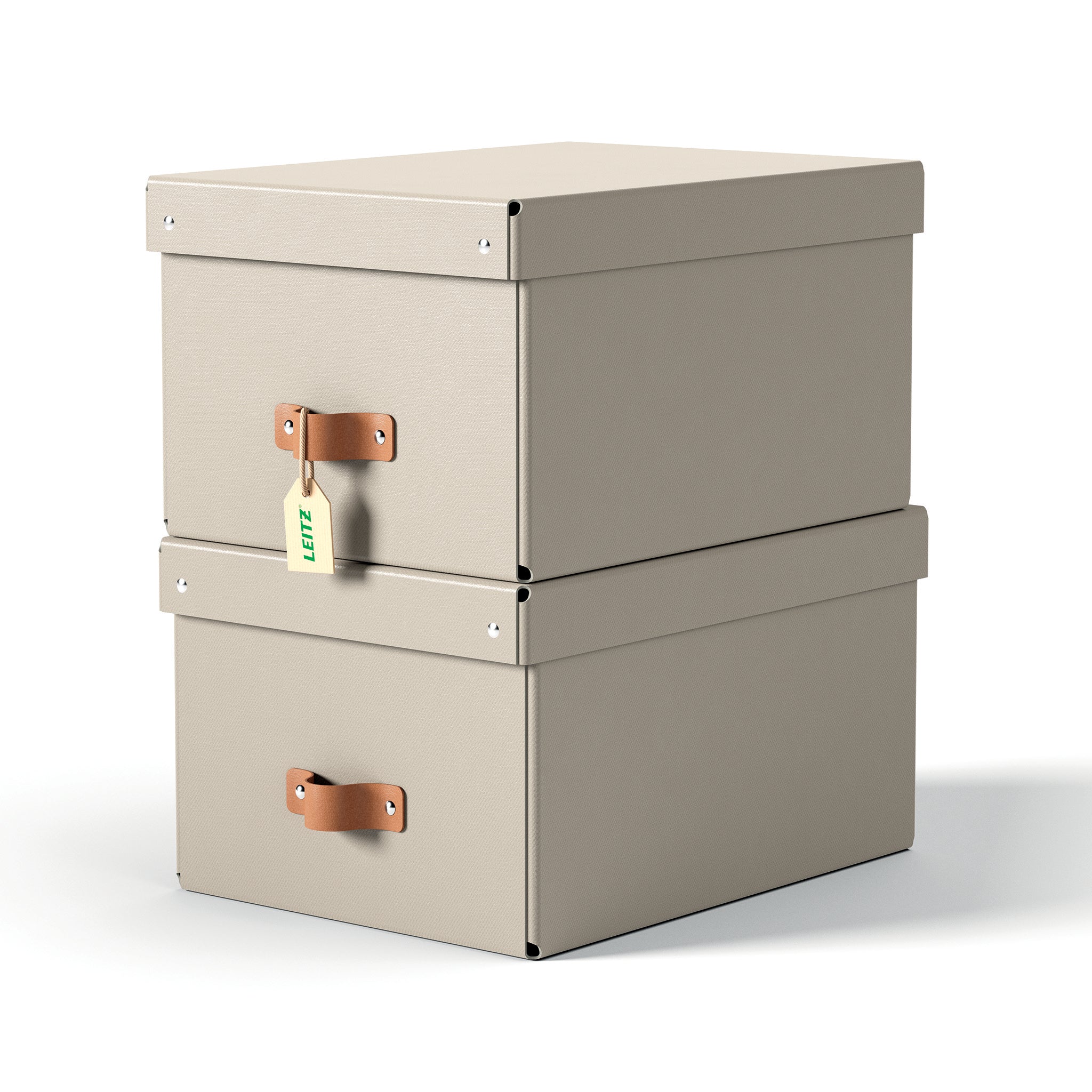 Leitz Aufbewahrungsbox 17 l – mit Klappdeckel, mit Tragegriff, 265 × 200 × 355 mm, Sand, Karton, 2er Pack