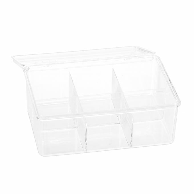 Relaxdays Teebeutelbox Kunststoff, 6 Fächer, 21,5 × 14,5 × 9 cm, transparent
