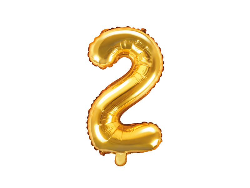 PartyDeco Folienballon Zahl 2 – Gold – 35 cm – Folie – 1 Stk