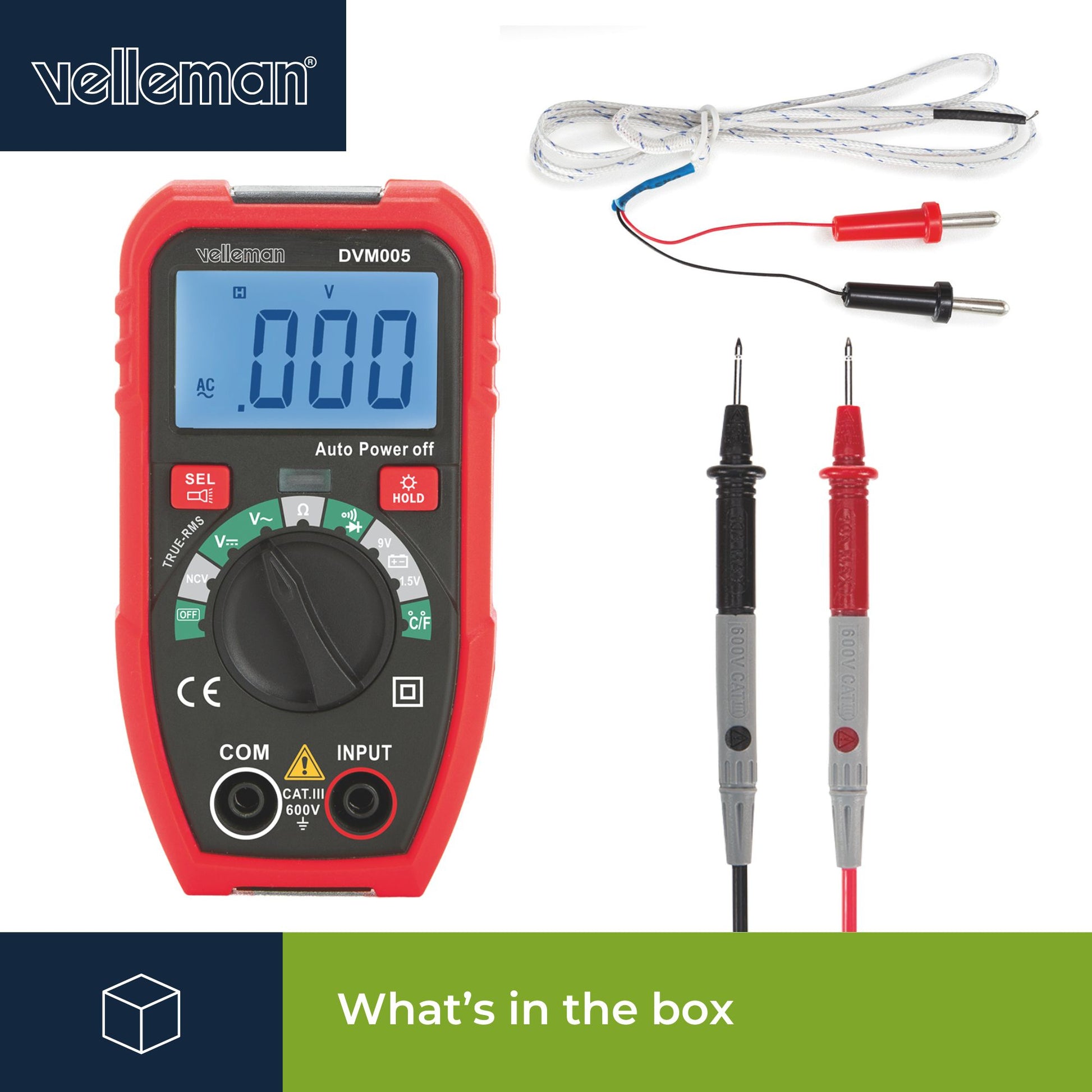 Velleman 473500 – Multimeter – 0,1–20 MΩ, CAT III 600 V, berührungslose Wechselspannungserkennung