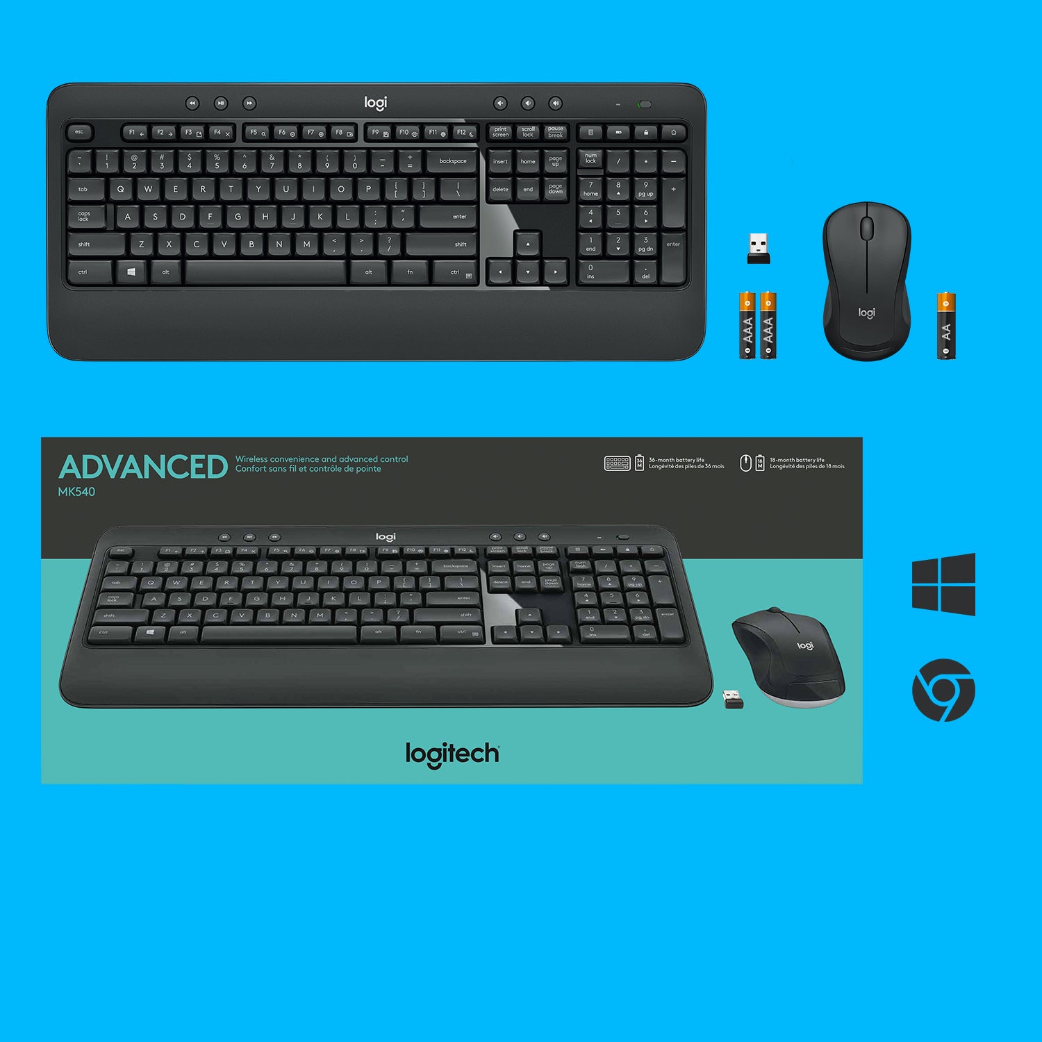 Logitech MK540 Advanced – Tastatur, kabellos (2,4 GHz), CH-Layout (DE-CH) – für Windows, Chrome OS