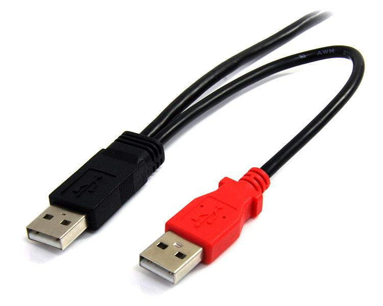 StarTech.com USB-A auf Mini-USB-B Y-Kabel – USB 2.0 (480 Mbit/s) – 1,8 m – PVC-Mantel – Schwarz/Rot