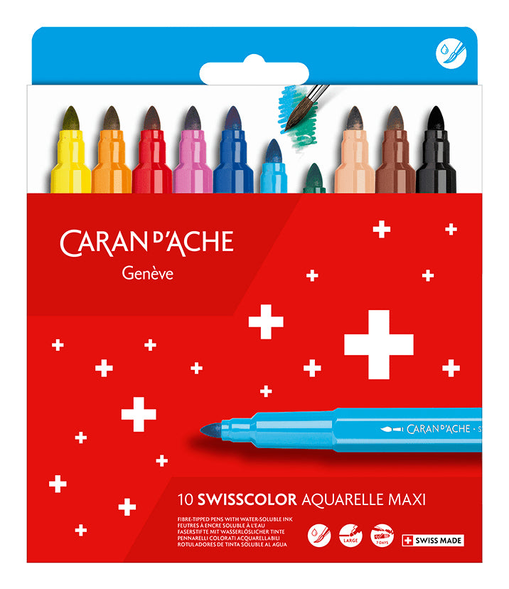 Caran d-Ache Caran d'Ache – Filzstifte Swisscolor, Strichbreite 5 mm, auswaschbar, 10 Farben