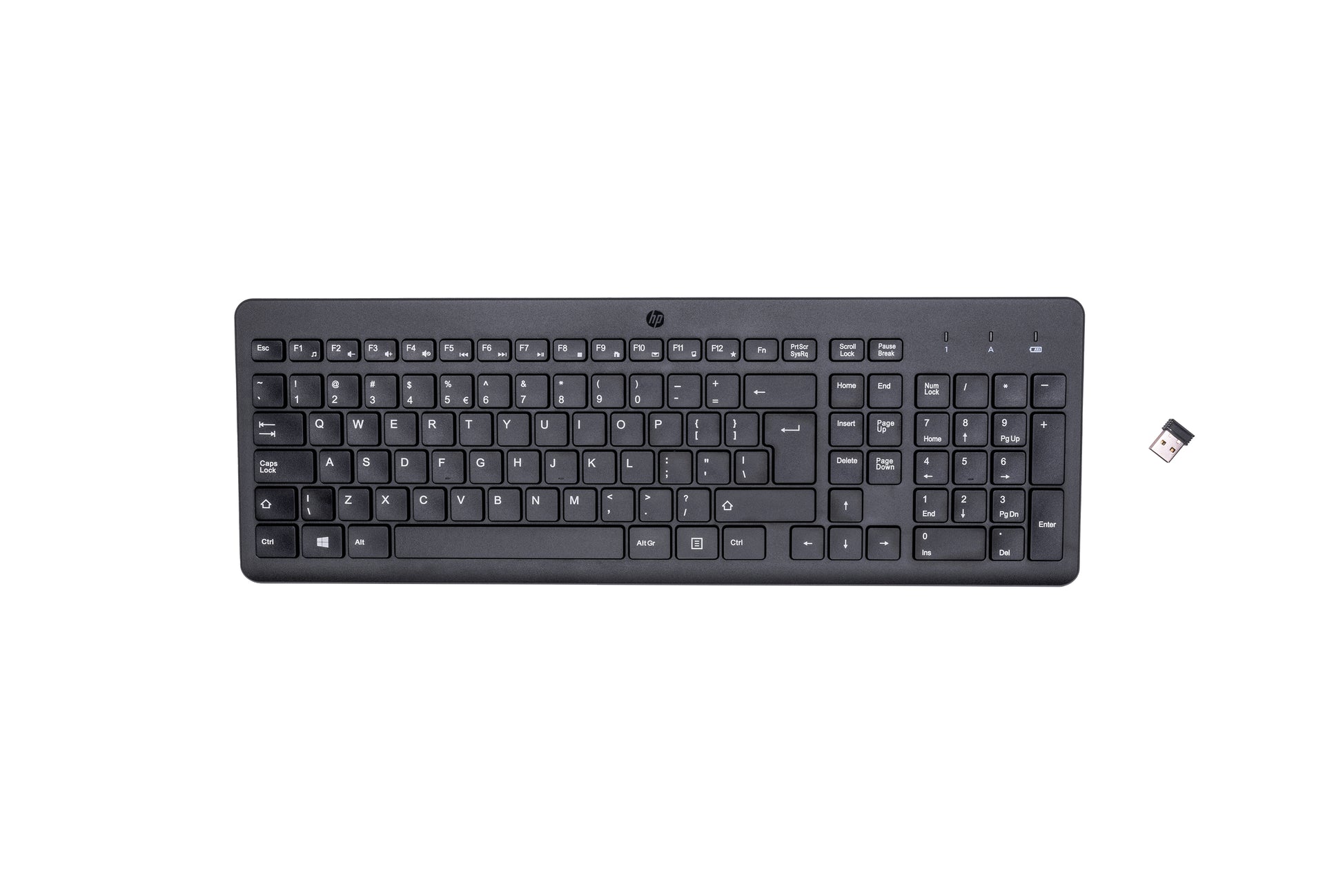 HP 220 – Tastatur – Membran – 2,4 GHz USB-A (Empfänger) – QWERTY – Schwarz