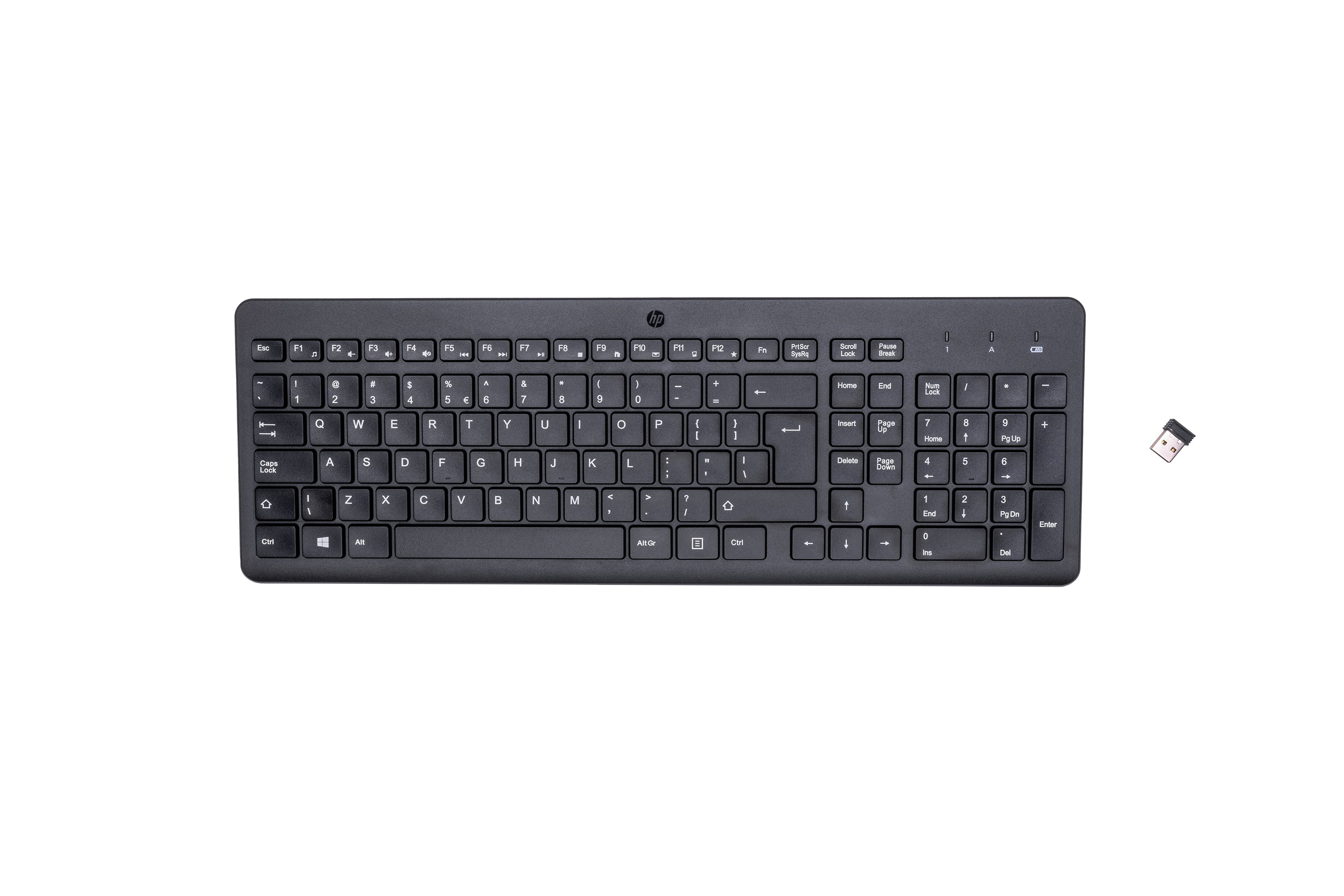 HP 220 – Tastatur – Membran – 2,4 GHz USB-A (Empfänger) – QWERTY – Schwarz