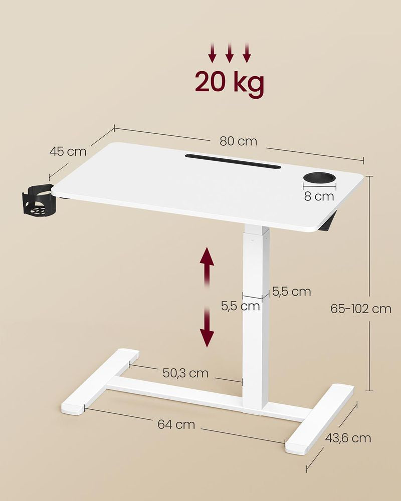 Vasagle Mobiler Steh-Arbeitsplatz, manuell, höhenverstellbar, Höhe 102 cm, 20 kg, weiss