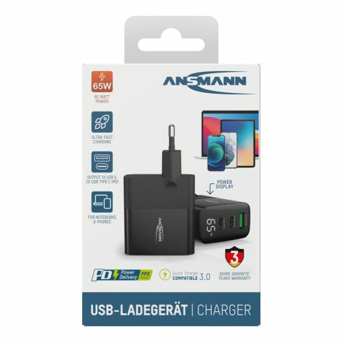 Ansmann Home Charger HC365PD Ladegerät – 65 W, 2× USB-C + 1× USB-A, GaN – für USB-Geräte