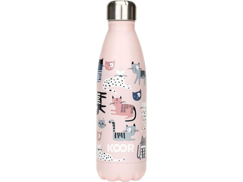 KOOR Sweet Cats Isolierflasche 500 ml – Doppelwandig 12 h Heiss / 24 h Kalt, Edelstahl, Schraubdeckel