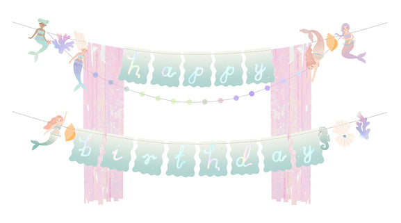 PartyDeco Girlande Happy Birthday Meerjungfrau – mehrfarbig – 130 × 100 cm
