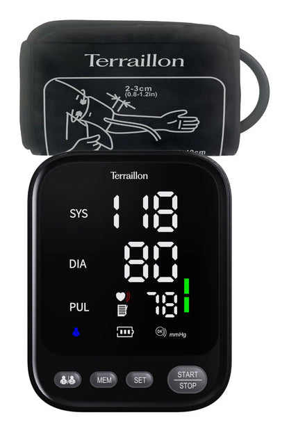 Terraillon Oberarm-Blutdruckmessgerät TB251 – Arrhythmie-Erkennung – Manschette 22–42 cm, 4× AAA