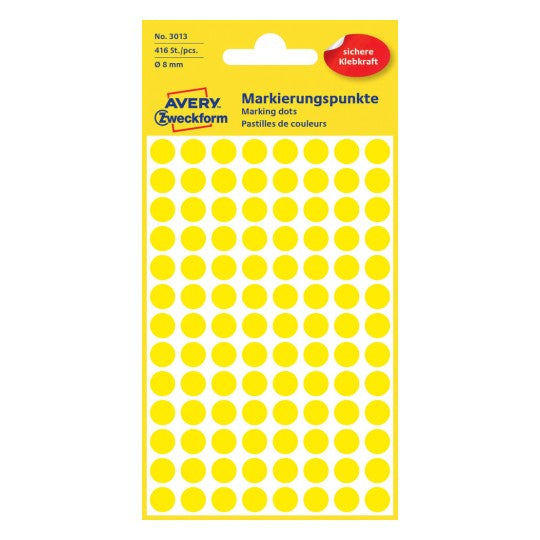 AVERY Zweckform Markierungspunkte – Ø 8 mm, permanent, gelb, 4 Blatt (416 Stk.)